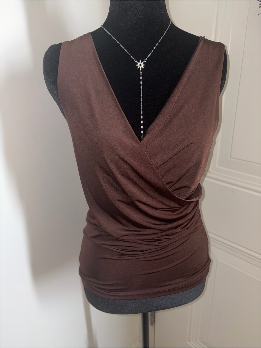 The Limited Sexy Chocolate Brown Satin cross body top. small. Like New!